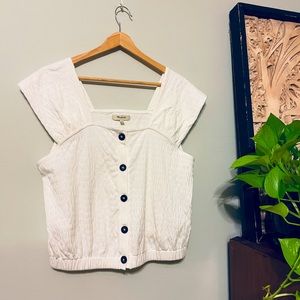 Madewell Crinkle-Knit Button-Front Top in Lighthouse Sz M